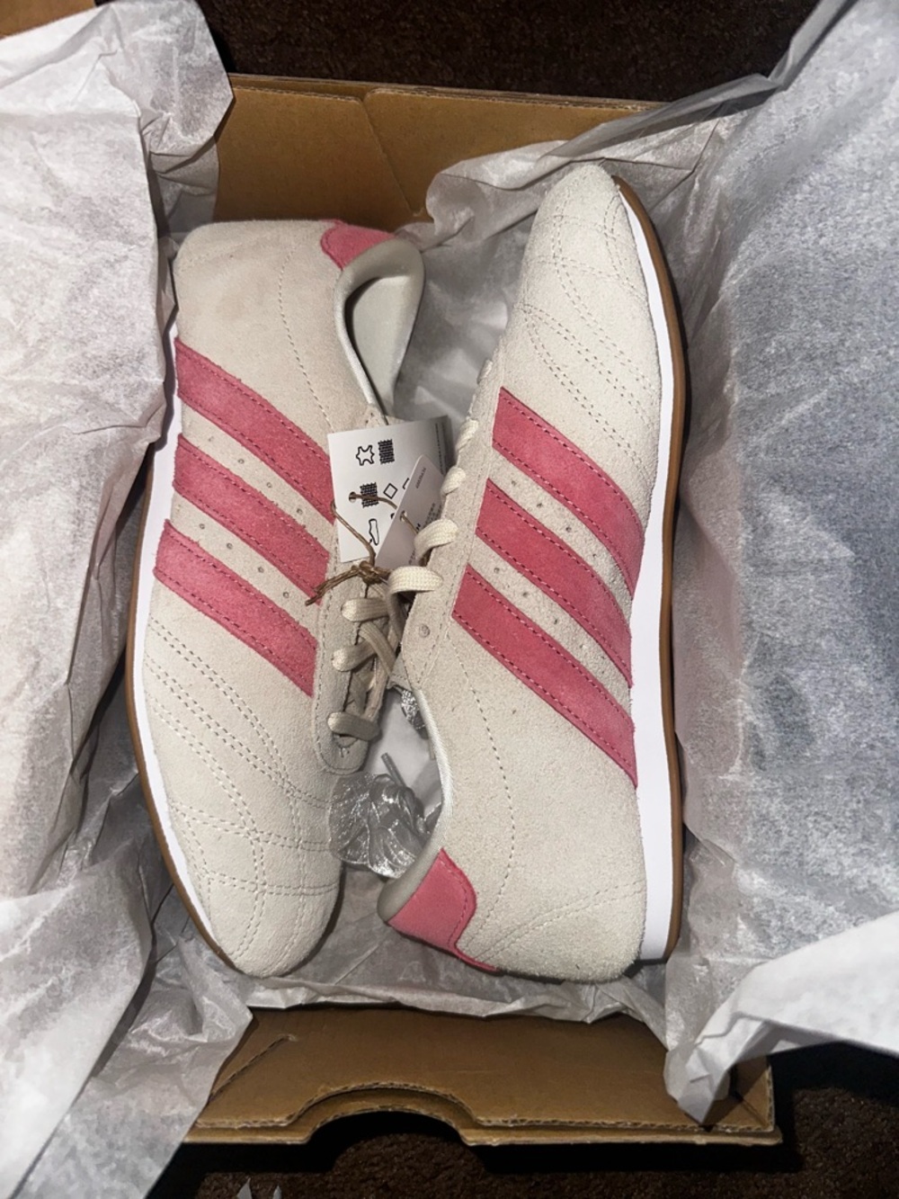 adidas Beige Suede Sneakers with Pink Stripes
